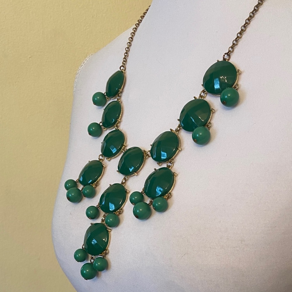 Green Statement Bib Necklace with Gold-Tone Chain - Women Jewelry - Picture 6 of 7